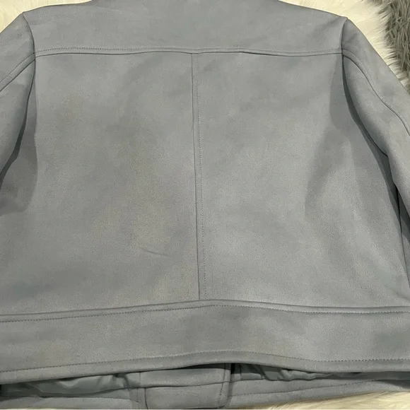 Aqua Light Blue Faux Suede Biker Jacket - Picture 8 of 12
